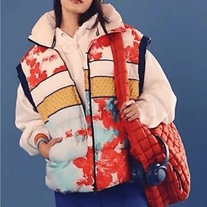Free People x FP Movement In Bubble Printed Puffer Waistcoat Vest Medium Floral
